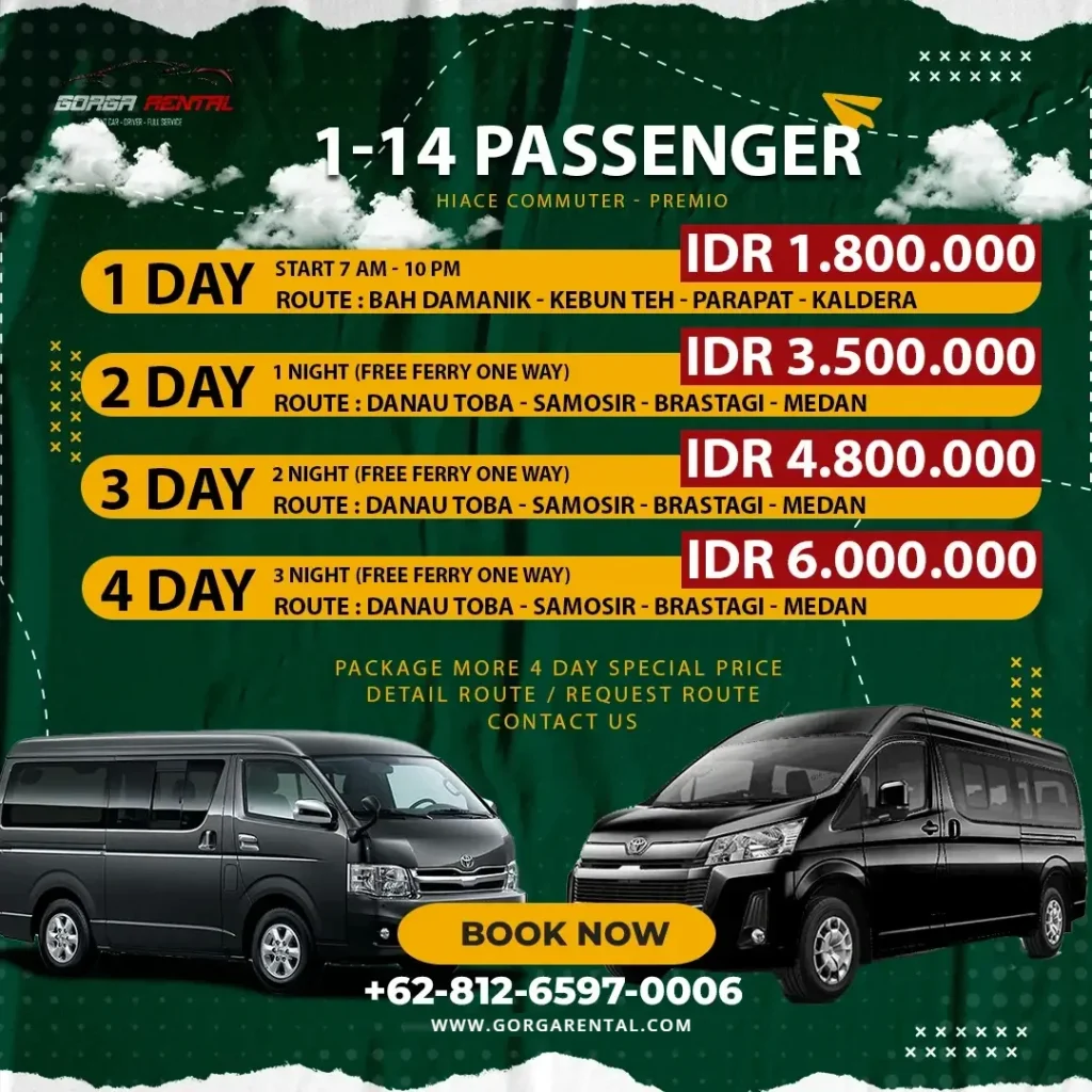 Harga trip Danau Toba dengan Hiace - Gorga Rental
